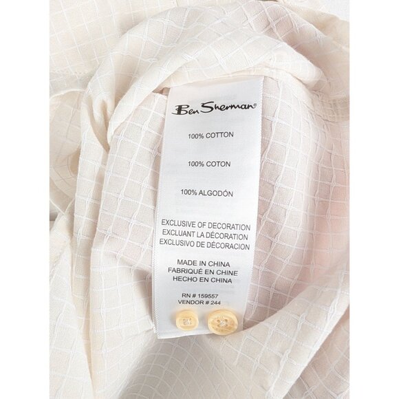 Ben Sherman Shirt Mens Small Short Sleeve Textured Slub in Stone 100% Cotton - Picture 7 of 10